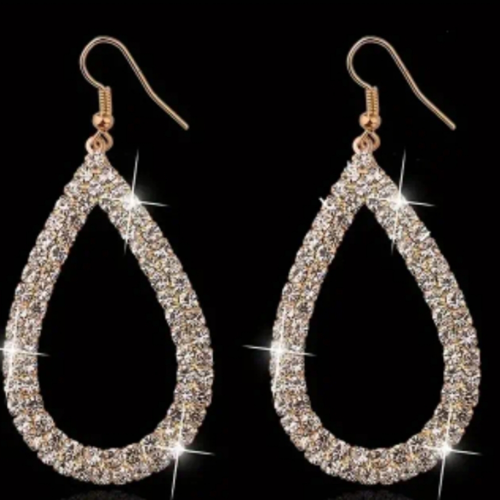 Crystal Teardrop Dangle Earrings - Gold